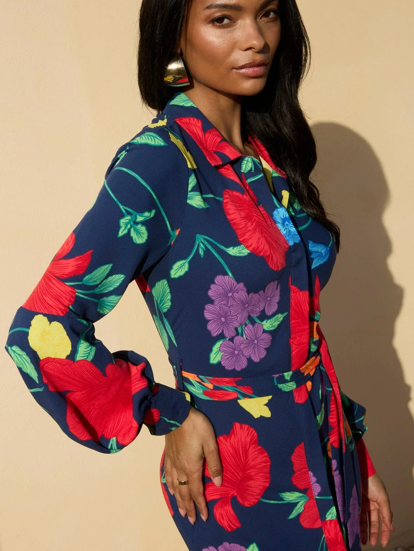 Azimba Shirt Dress in Navy Meadow Floral - Image 3
