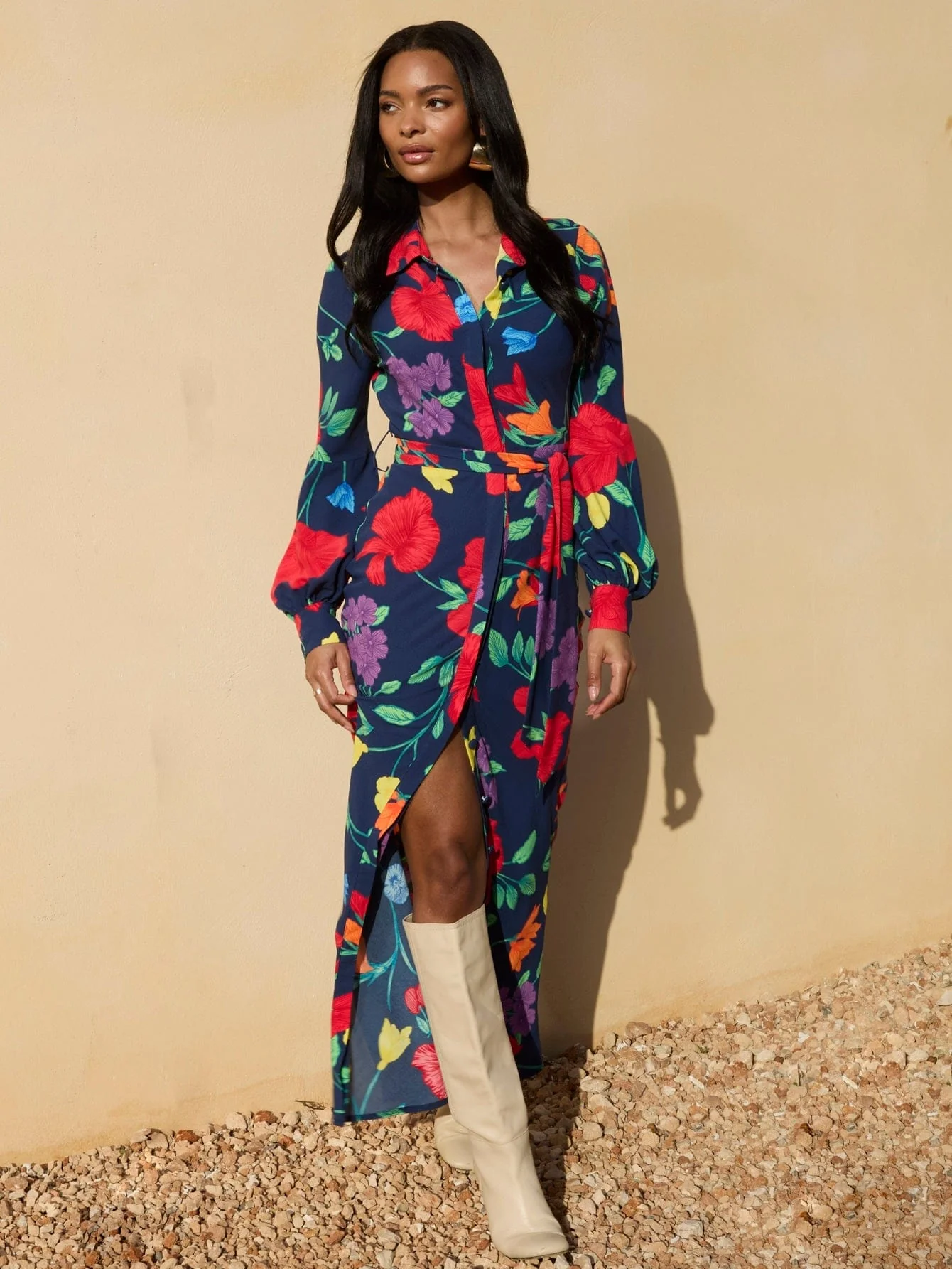 Azimba Shirt Dress in Navy Meadow Floral - Image 4