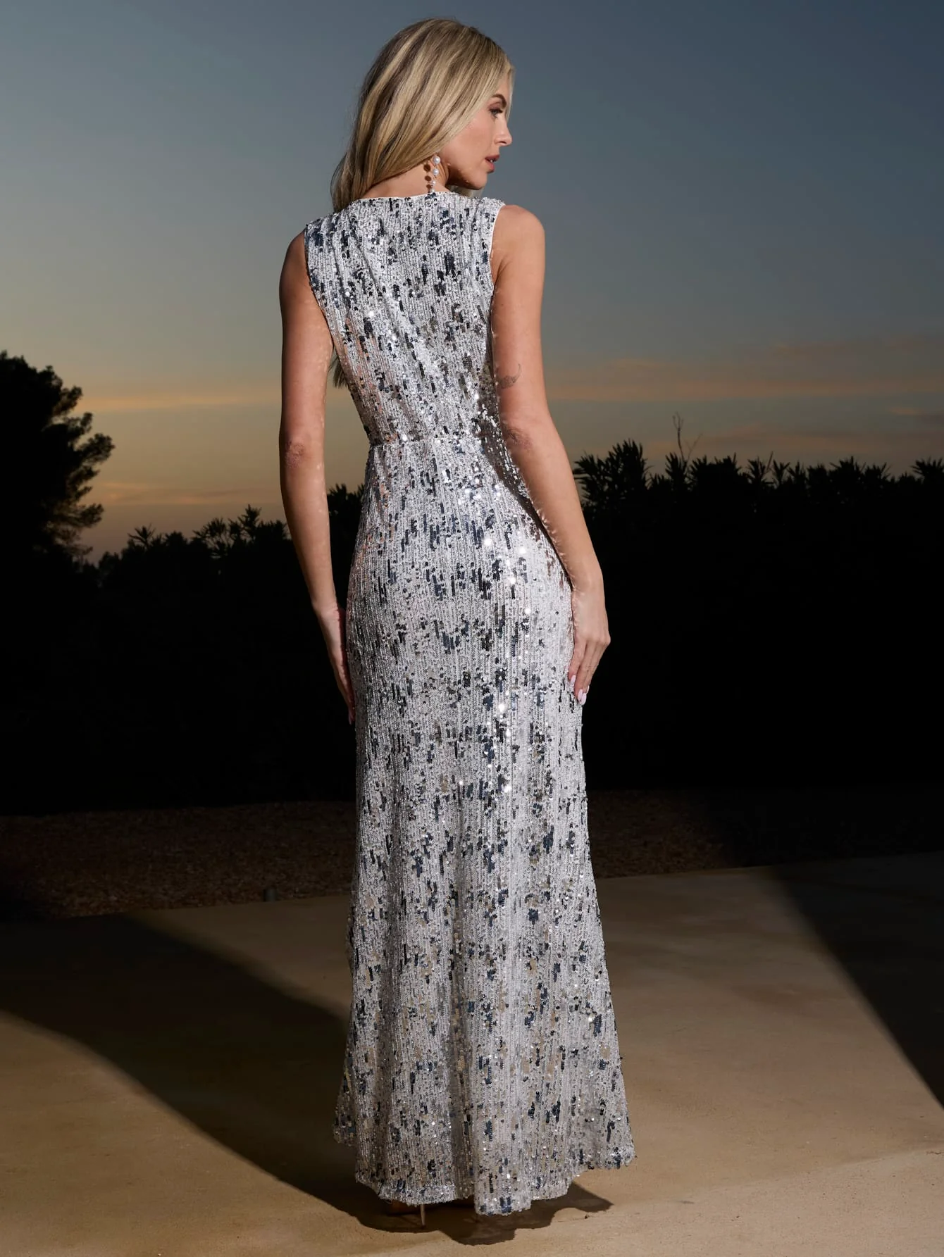 Elara Sequin Dress in Silver - Image 7