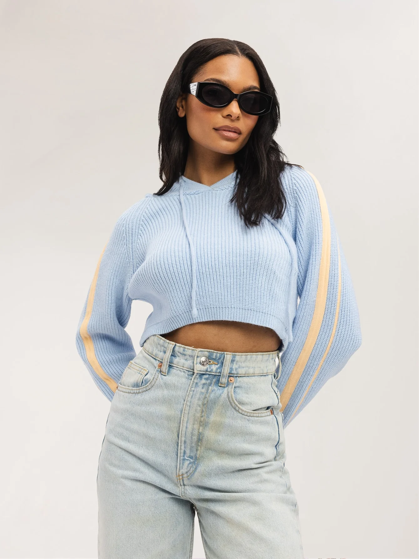 Nerida Cropped Hoodie in Sky Blue - Image 3