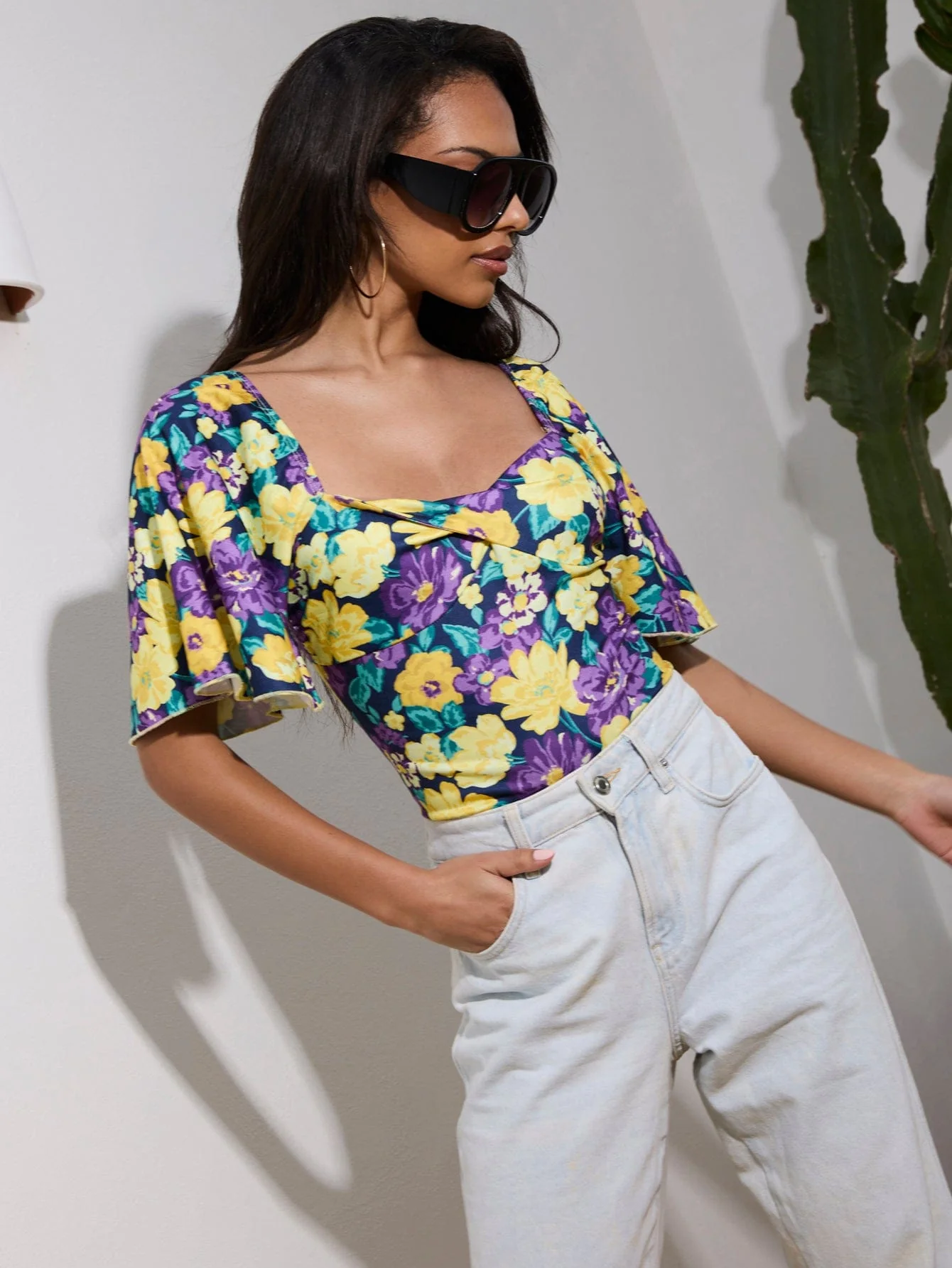 Aquila Top in Yellow & Purple Floral - Image 3
