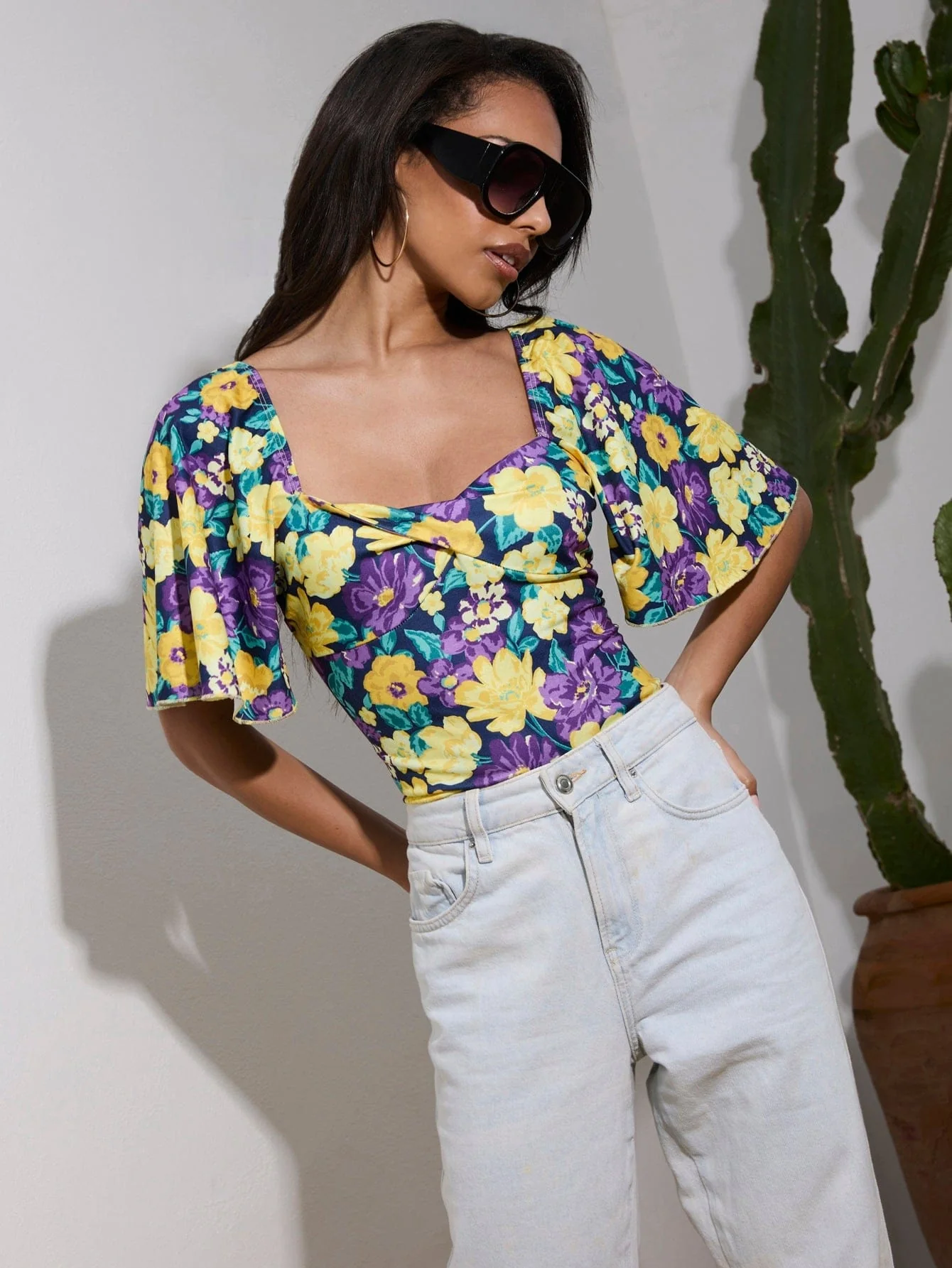 Aquila Top in Yellow & Purple Floral - Image 5