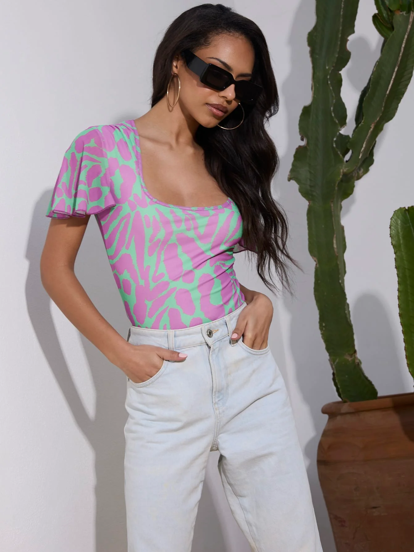 Amanza Top in Purple on Bright Mint Zebro - Image 4