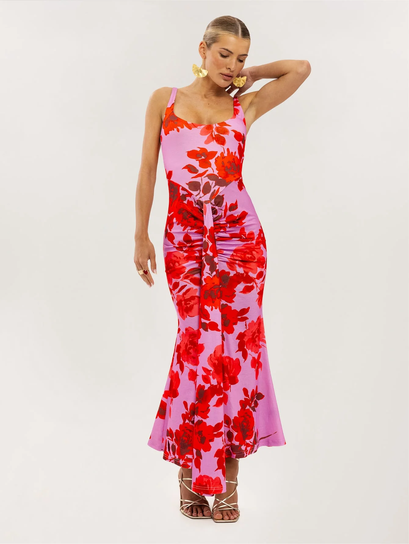 Lantara Dress in Red on Pink Bloom - Image 3