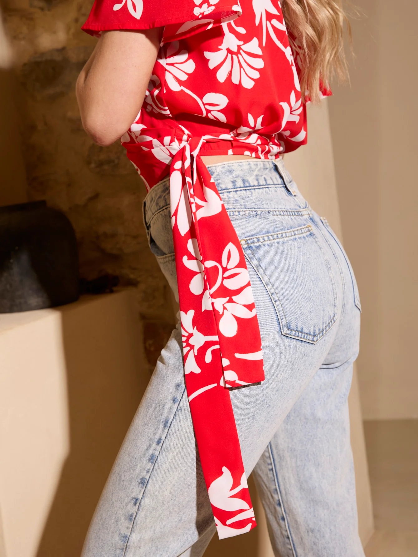Marinae Top in Red on White Floral - Image 3