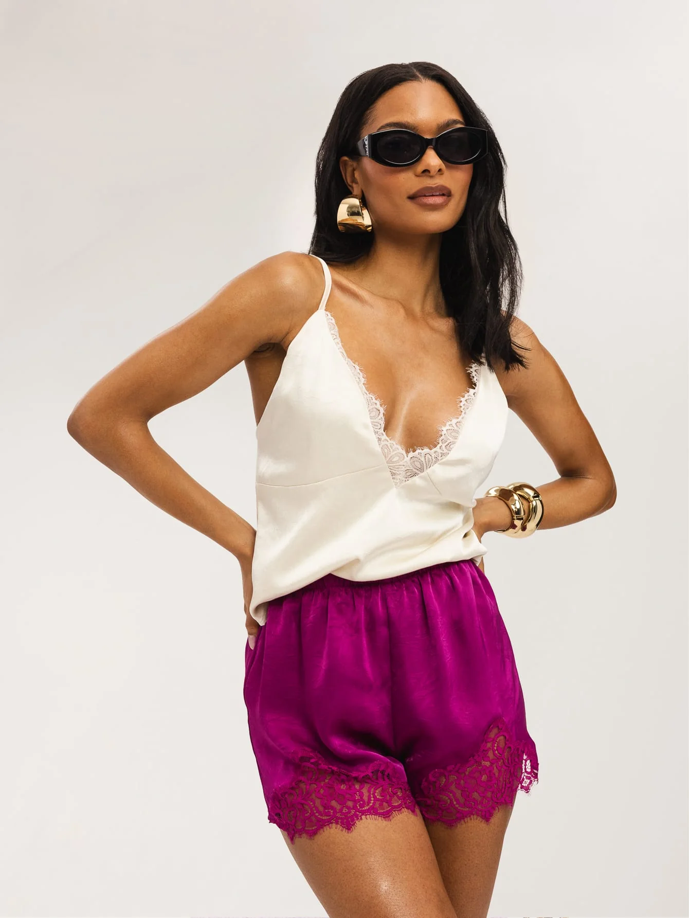 Damara Lace Shorts in Mulberry - Image 4