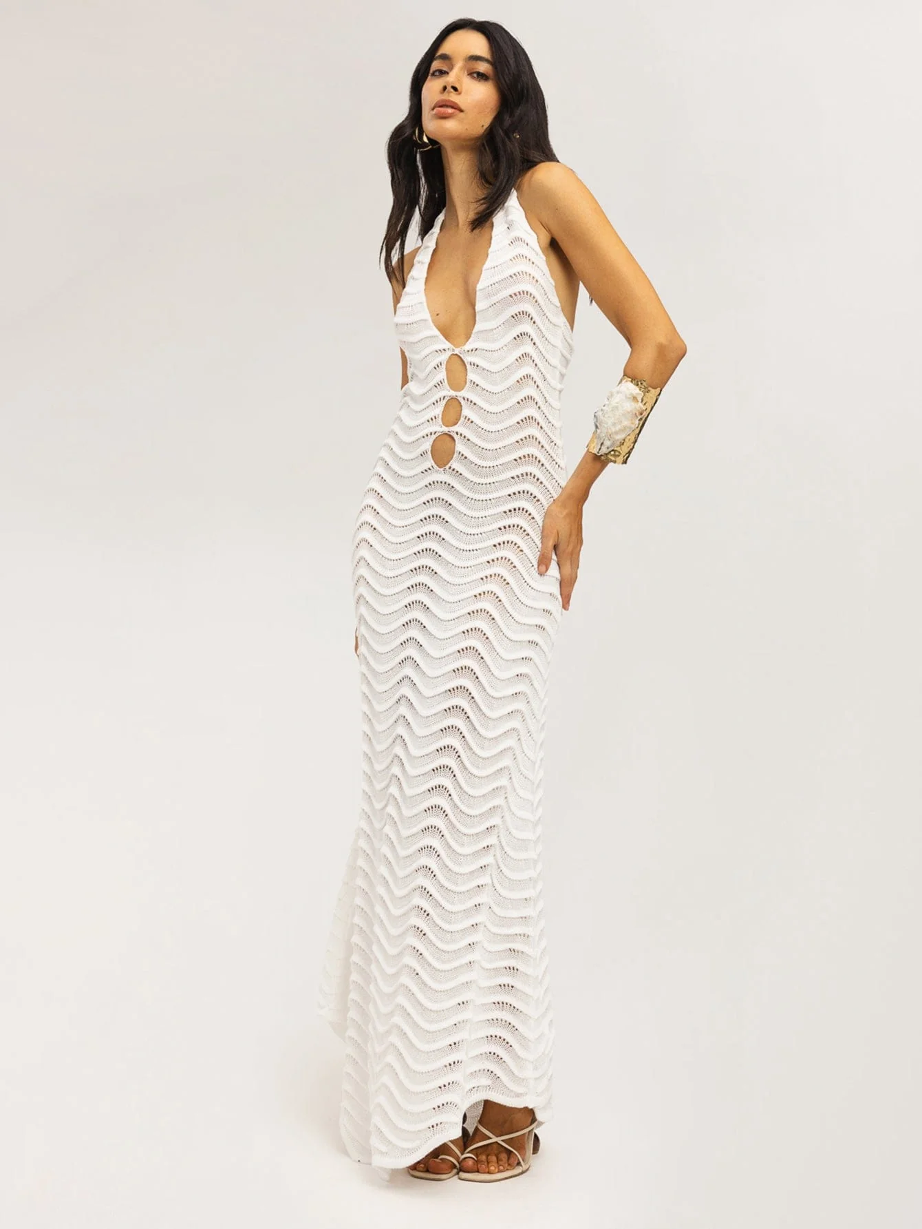 Corsara Knit Dress in White - Image 3