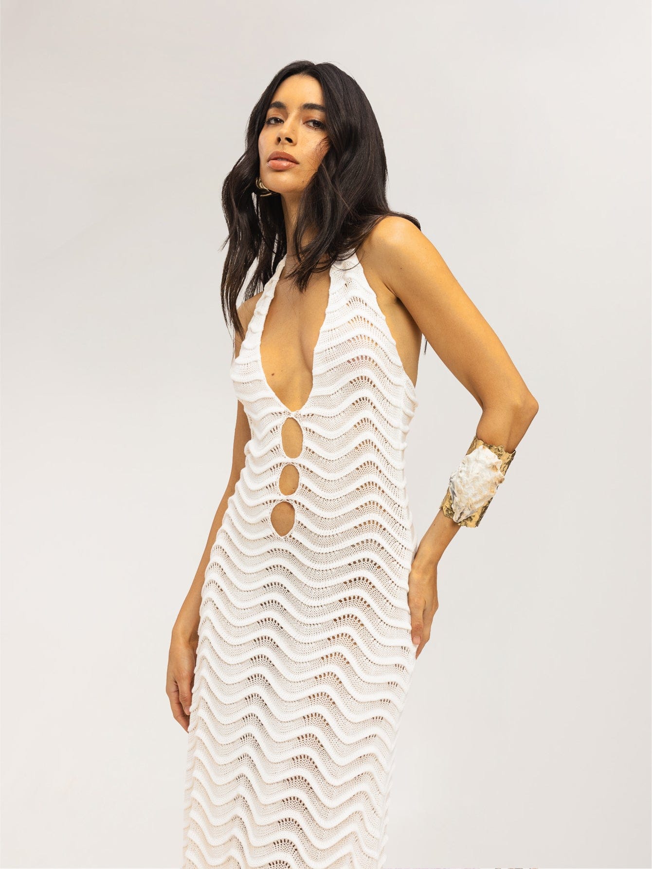 Corsara Knit Dress in White - Image 5