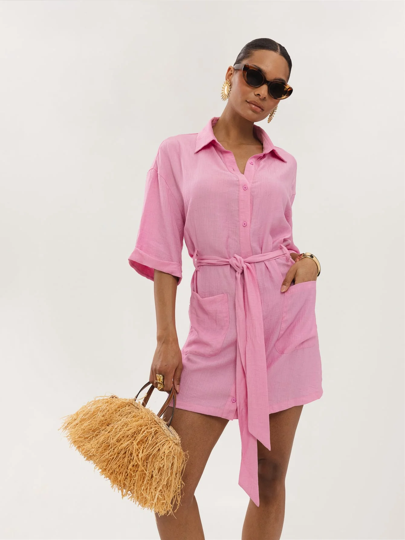 Brisa Shirt Dress in Baby Pink - Image 3