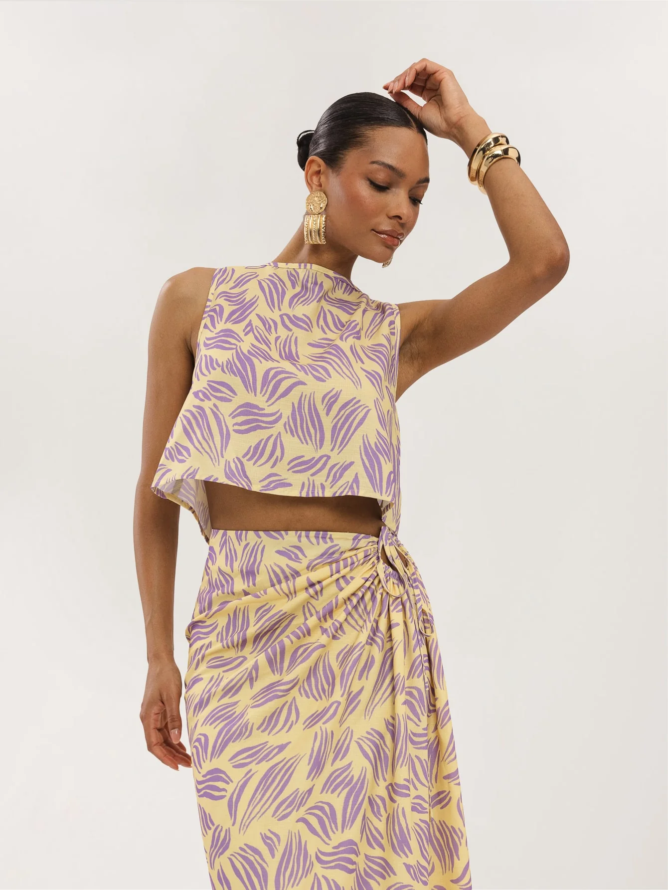 Albacea Co-Ord in Abstract Purple on Yellow - Image 6