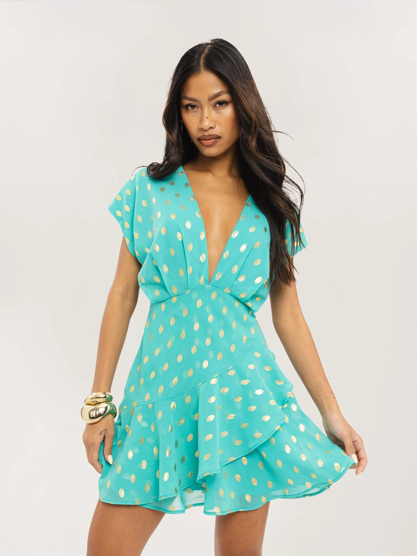 Ismera Dress in Aqua & Gold Spot - Image 3