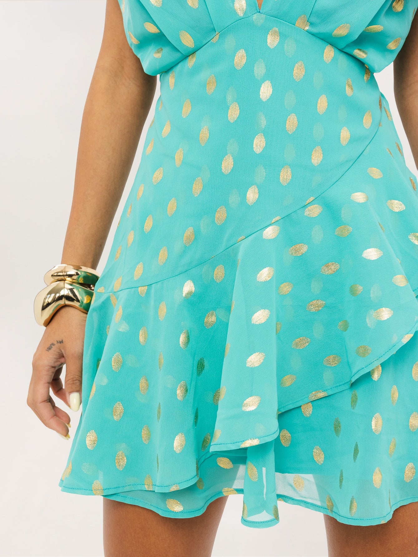 Ismera Dress in Aqua & Gold Spot - Image 4
