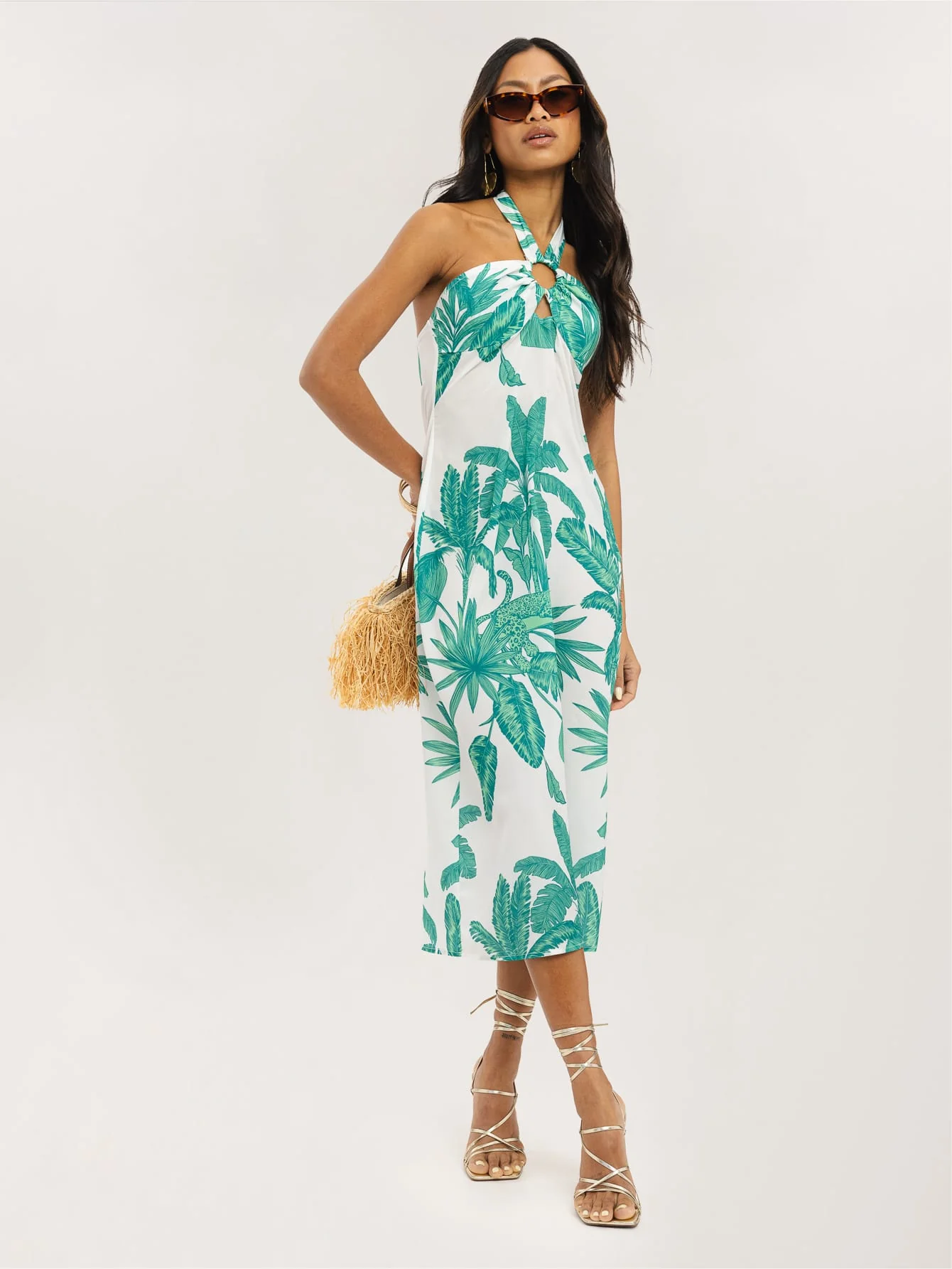 Liana Dress in White Jungle Palm